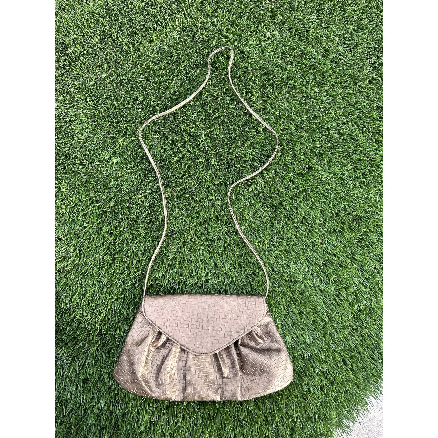 Vintage Neiman Marcus Metallic Copper Woven Clutch - Tuck-Away Shoulder Strap