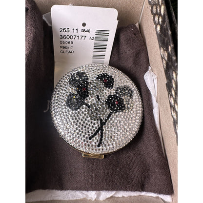 NIB Judith Leiber Swarovski Crystal Floral Minaudiere Set Purse Compact Mirror