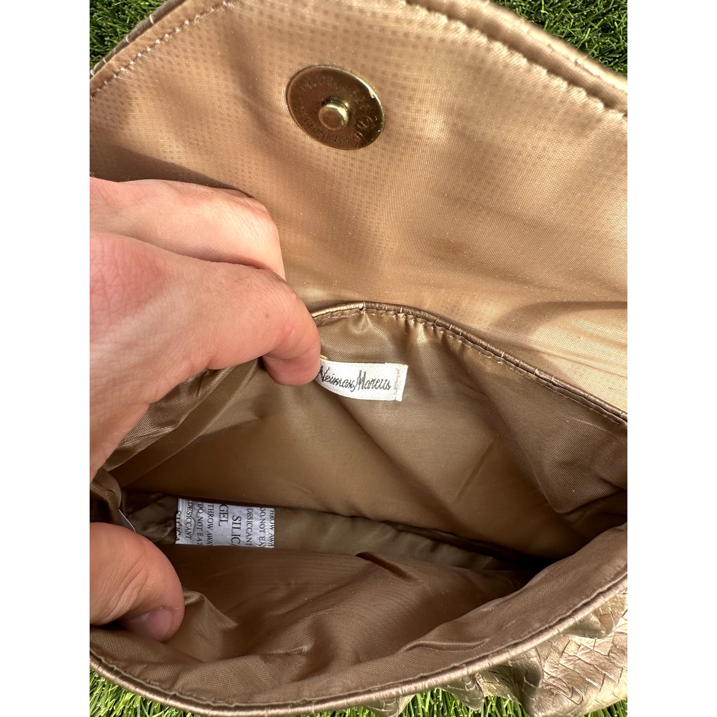 Vintage Neiman Marcus Metallic Copper Woven Clutch - Tuck-Away Shoulder Strap