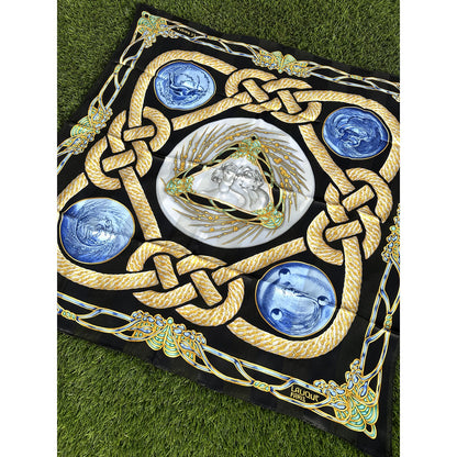 LALIQUE PARIS Silk Scarf "Le Baiser" The Kiss Black Cobalt Blue 85cm NIB Auth