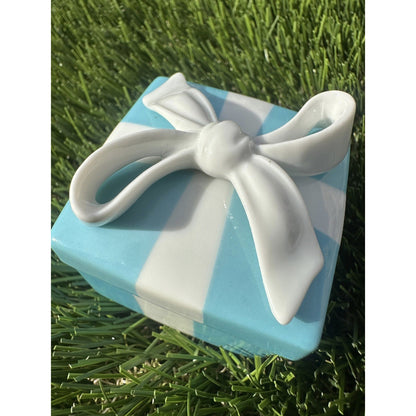 2" Small Tiffany Blue Gift Box White Porcelain Bone China Trinket Jewelry