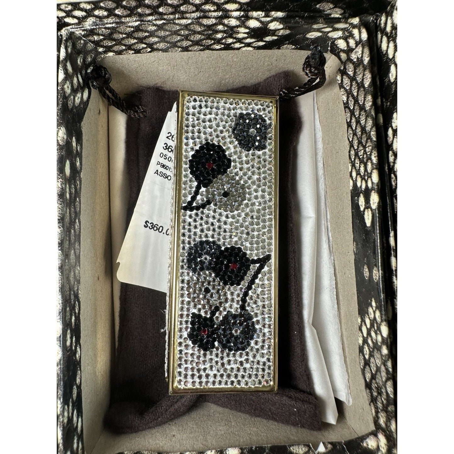 NIB Judith Leiber Swarovski Crystal Floral Minaudiere Set Purse Compact Mirror