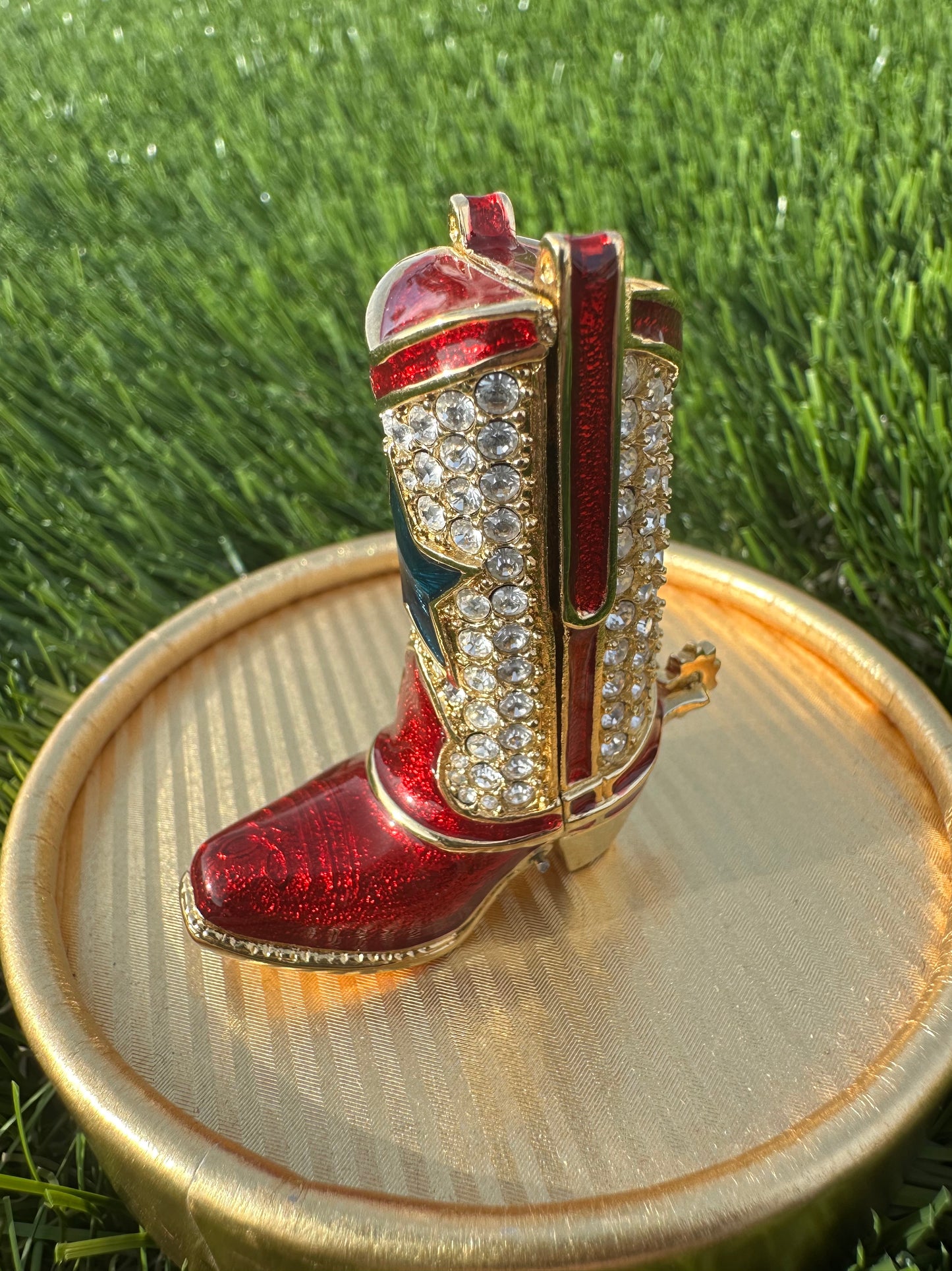 Estée Lauder Cowboy Boot Solid Perfume Compact Trinket with Spinning Spur