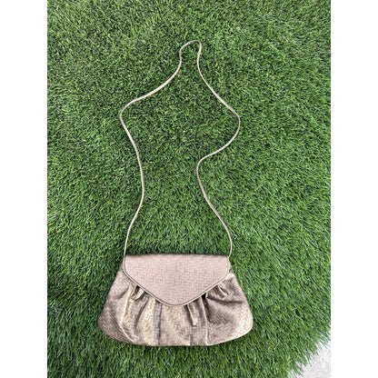 Vintage Neiman Marcus Metallic Copper Woven Clutch - Tuck-Away Shoulder Strap