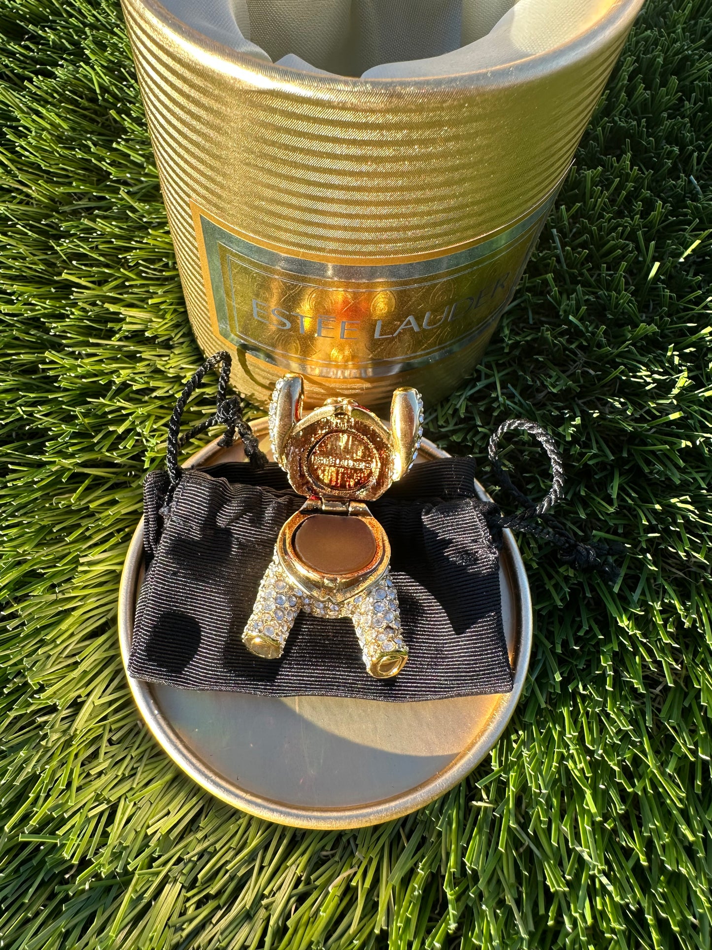 Vintage Estée Lauder Crystal Teddy Bear Perfume Compact / Trinket