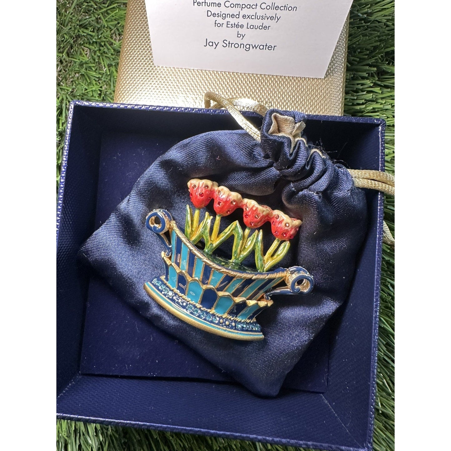 2004 ESTEE LAUDER JAY STRONGWATER TULIP QUARTET SOLID PERFUME COMPACT RARE