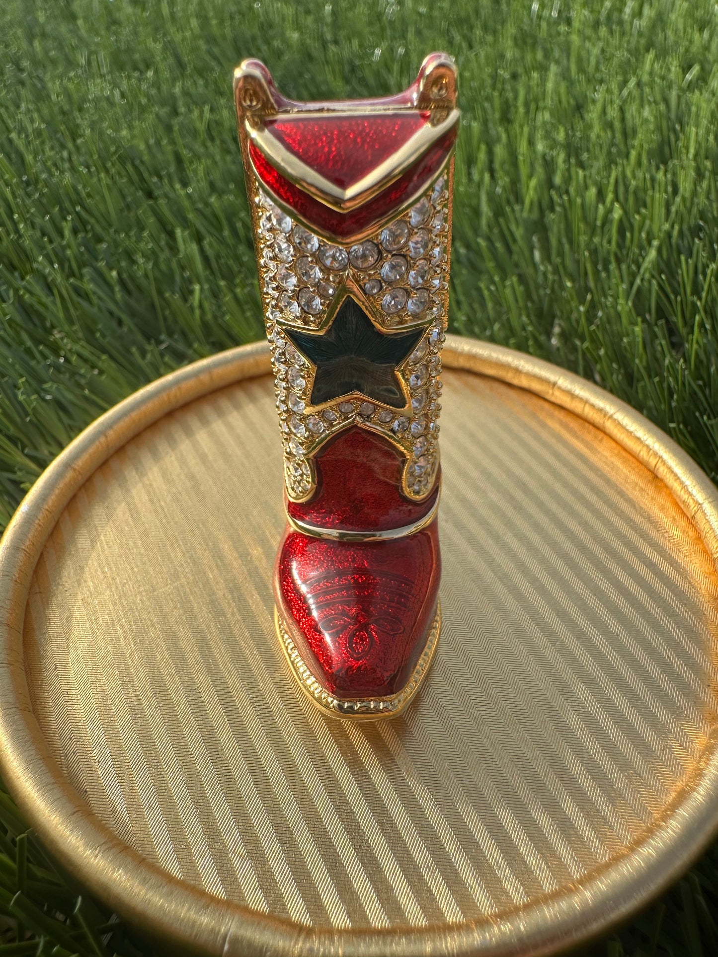 Estée Lauder Cowboy Boot Solid Perfume Compact Trinket with Spinning Spur