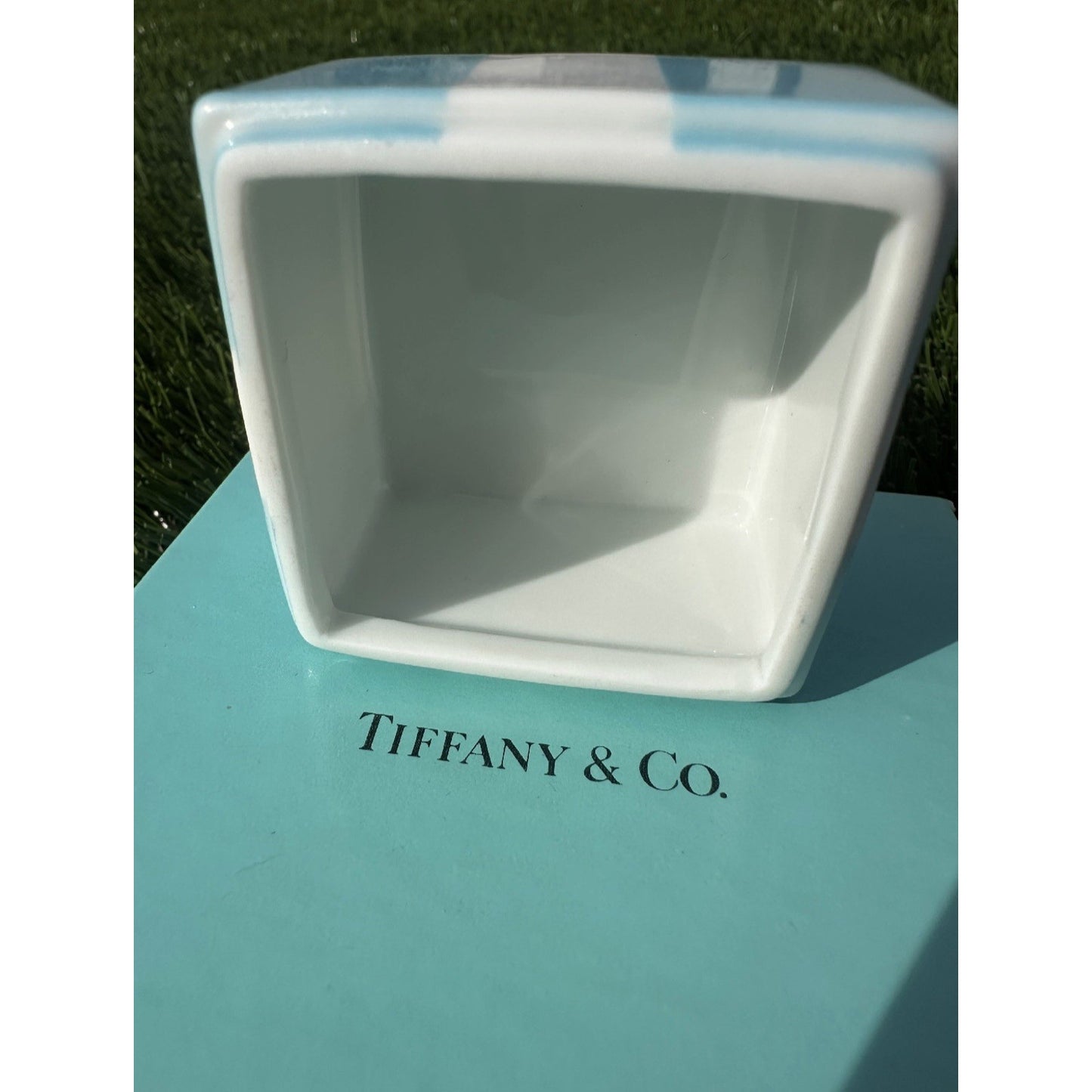 2" Small Tiffany Blue Gift Box White Porcelain Bone China Trinket Jewelry