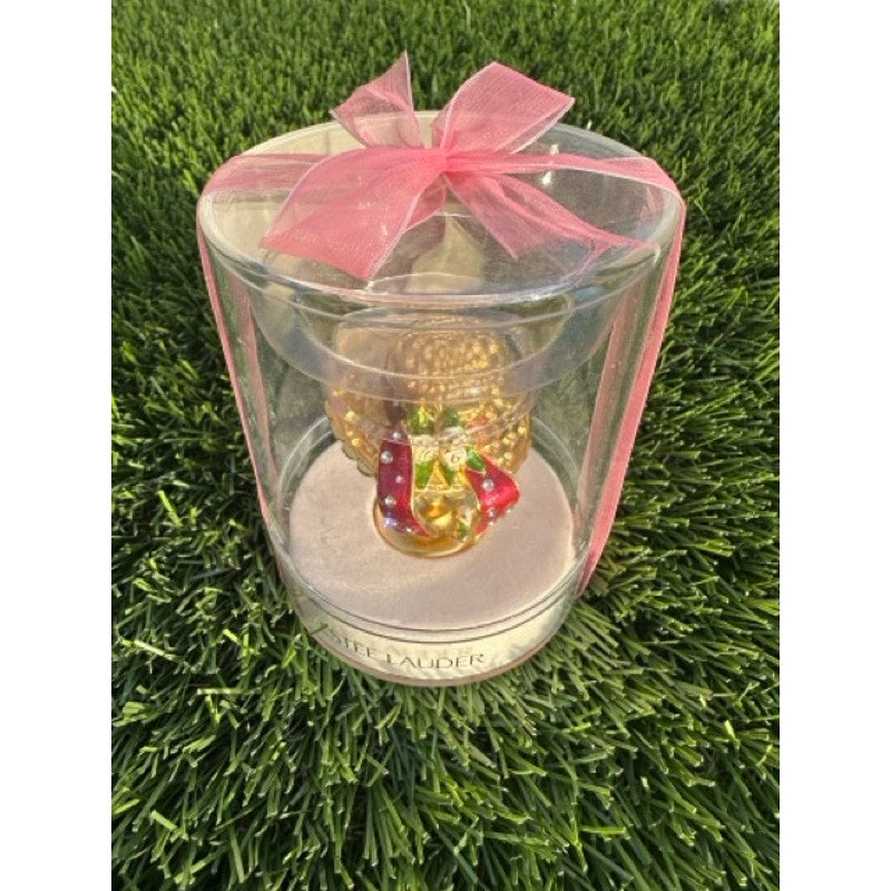 Estee Lauder Goldtone " Sun Bonnet” Compact for solid Pleasures Perfume 2000 BN