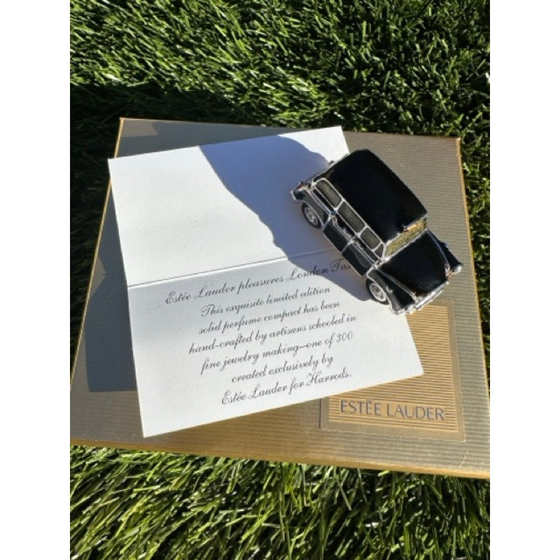 Estee Lauder Pleasures London Taxi Solid Perfume Compact NIB Gold Case + Box