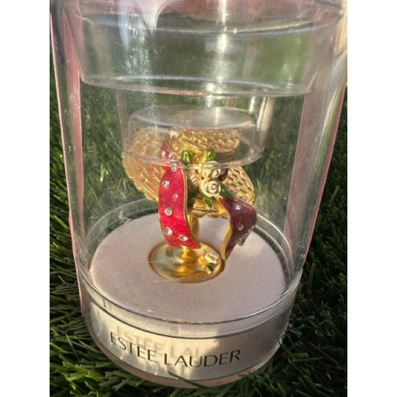 Estee Lauder Goldtone " Sun Bonnet” Compact for solid Pleasures Perfume 2000 BN