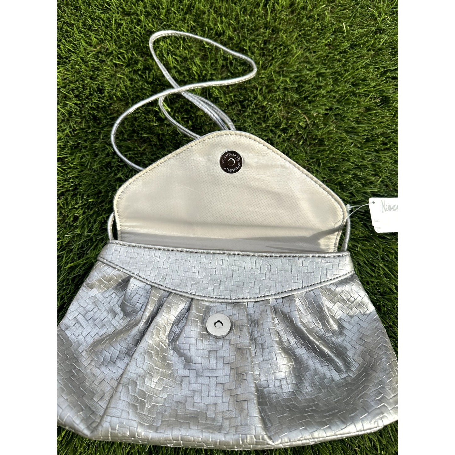 Vintage Neiman Marcus Metallic Silver Woven Clutch - Tuck-Away Shoulder Strap