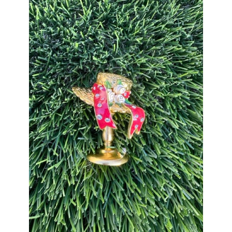 Estee Lauder Goldtone " Sun Bonnet” Compact for solid Pleasures Perfume 2000 BN