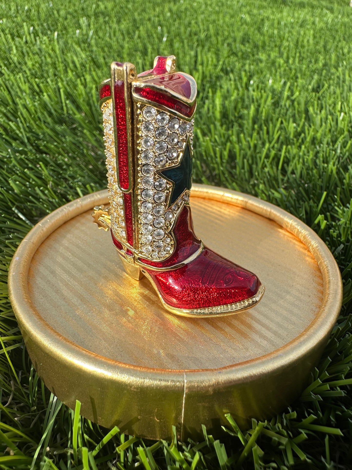 Estée Lauder Cowboy Boot Solid Perfume Compact Trinket with Spinning Spur