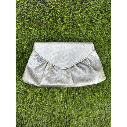 Vintage Neiman Marcus Metallic Silver Woven Clutch - Tuck-Away Shoulder Strap