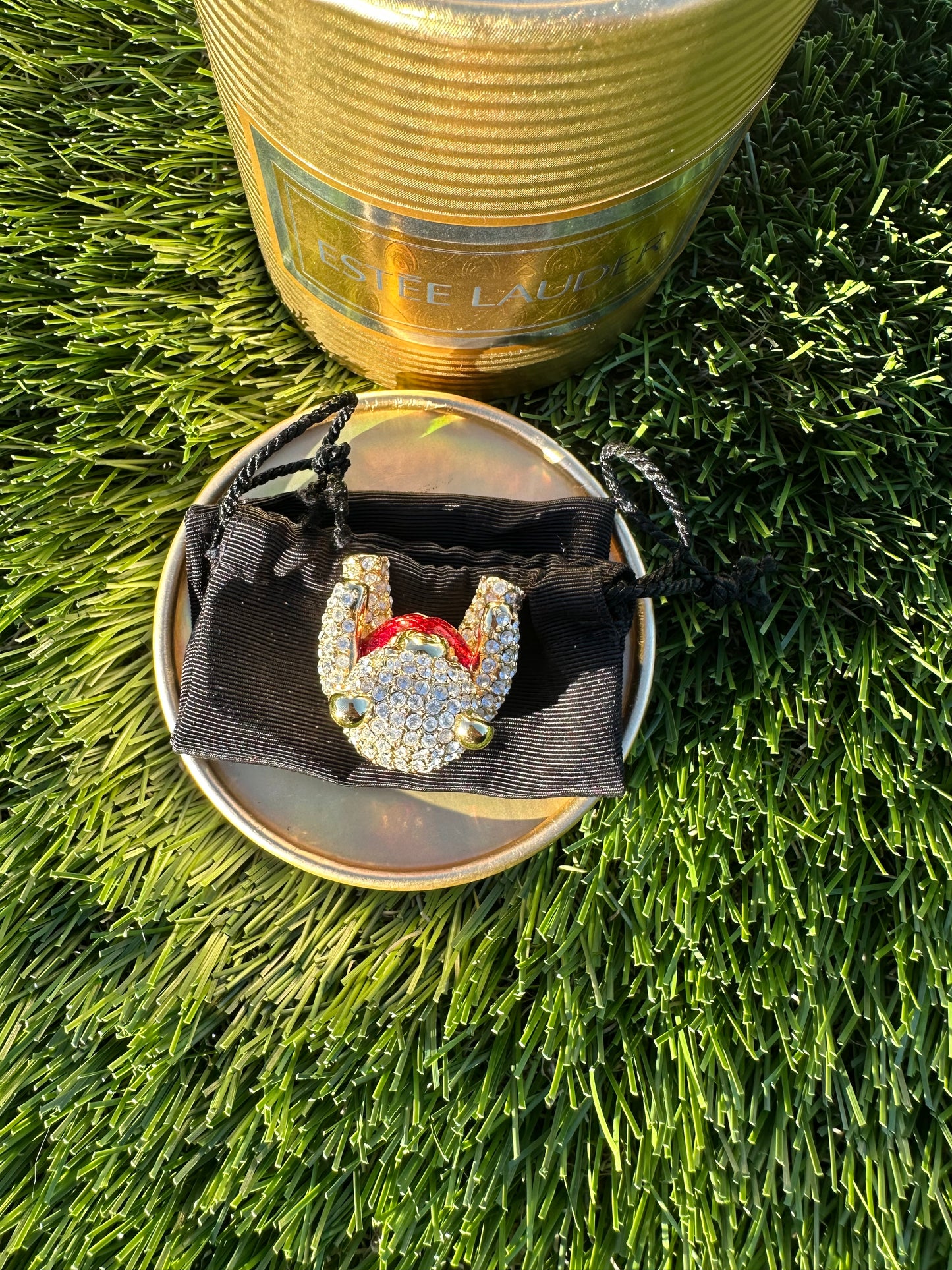 Vintage Estée Lauder Crystal Teddy Bear Perfume Compact / Trinket