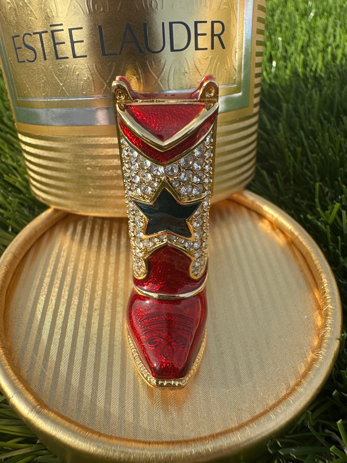 Estée Lauder Cowboy Boot Solid Perfume Compact Trinket with Spinning Spur