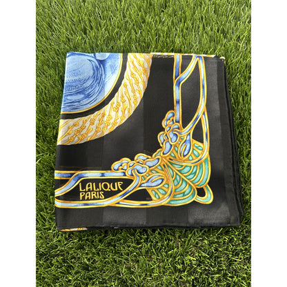 LALIQUE PARIS Silk Scarf "Le Baiser" The Kiss Black Cobalt Blue 85cm NIB Auth