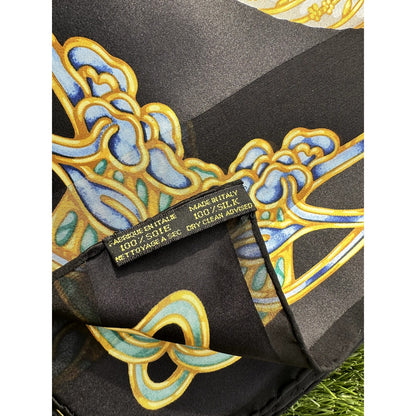 LALIQUE PARIS Silk Scarf "Le Baiser" The Kiss Black Cobalt Blue 85cm NIB Auth