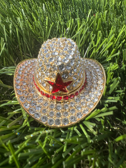 Estée Lauder Dazzling Gold Cowboy Hat Solid Perfume Compact with Red Crystal Star