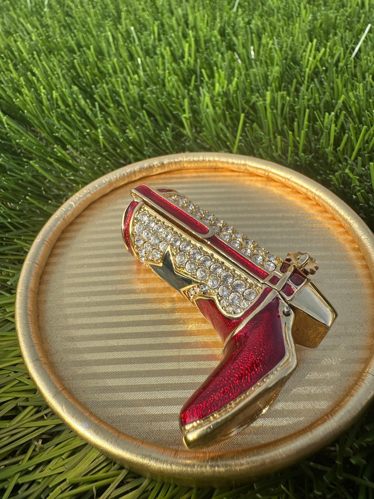 Estée Lauder Cowboy Boot Solid Perfume Compact Trinket with Spinning Spur