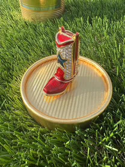 Estée Lauder Cowboy Boot Solid Perfume Compact Trinket with Spinning Spur