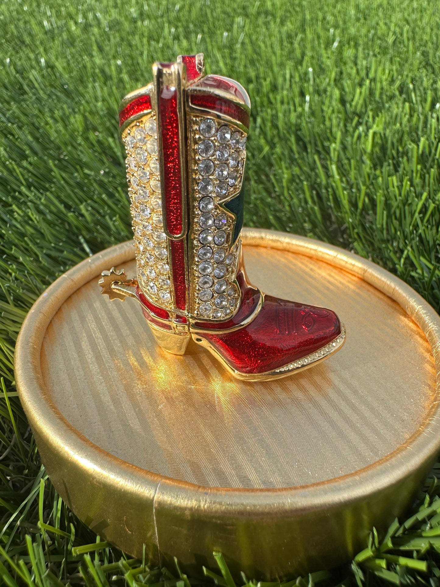 Estée Lauder Cowboy Boot Solid Perfume Compact Trinket with Spinning Spur