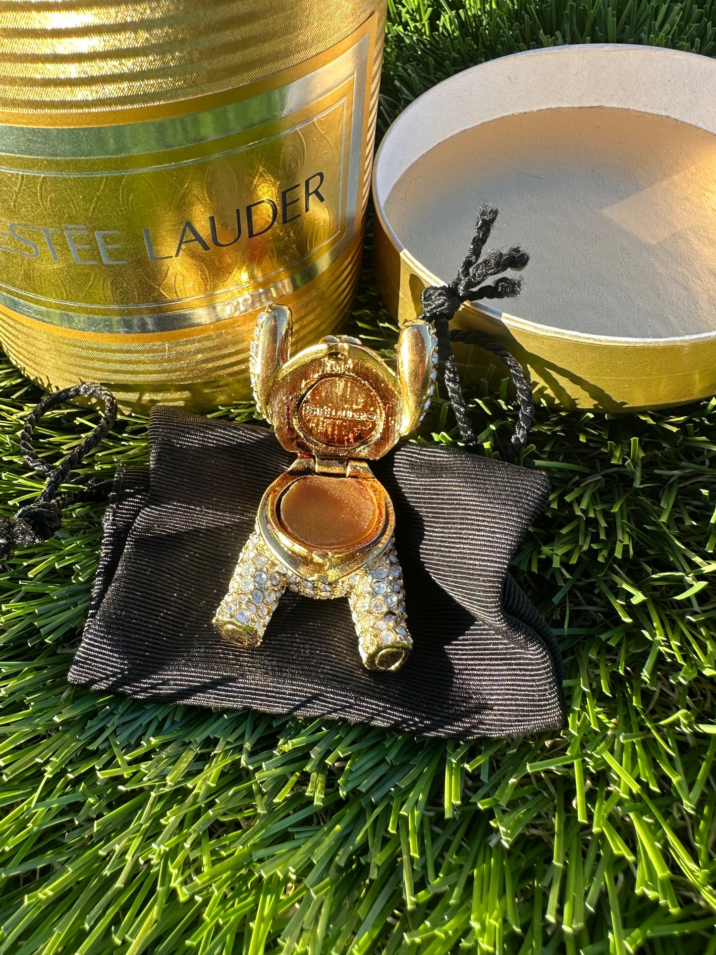 Vintage Estée Lauder Crystal Teddy Bear Perfume Compact / Trinket