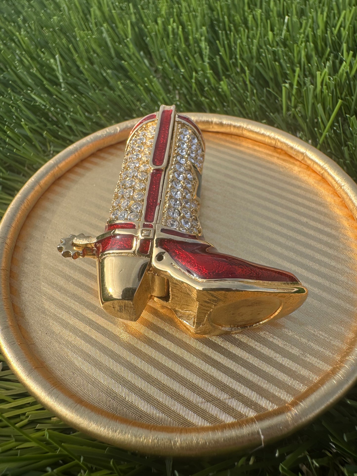 Estée Lauder Cowboy Boot Solid Perfume Compact Trinket with Spinning Spur