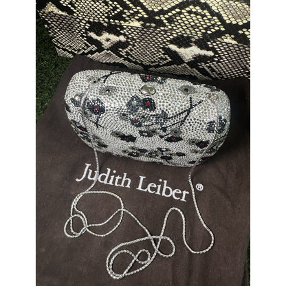 NIB Judith Leiber Swarovski Crystal Floral Minaudiere Set Purse Compact Mirror