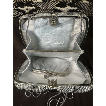 NIB Judith Leiber Swarovski Crystal Floral Minaudiere Set Purse Compact Mirror