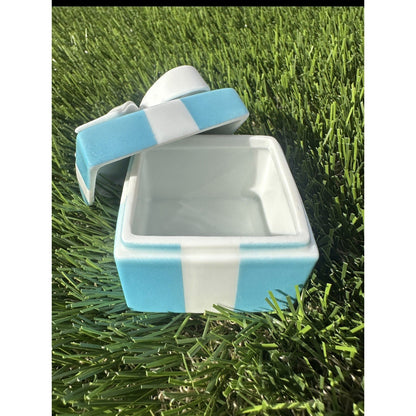 2" Small Tiffany Blue Gift Box White Porcelain Bone China Trinket Jewelry