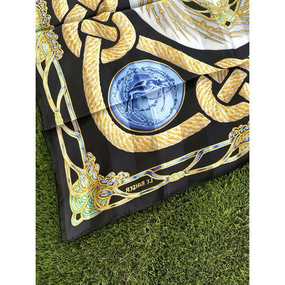 LALIQUE PARIS Silk Scarf "Le Baiser" The Kiss Black Cobalt Blue 85cm NIB Auth