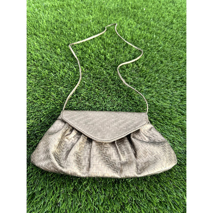 Vintage Neiman Marcus Metallic Copper Woven Clutch - Tuck-Away Shoulder Strap
