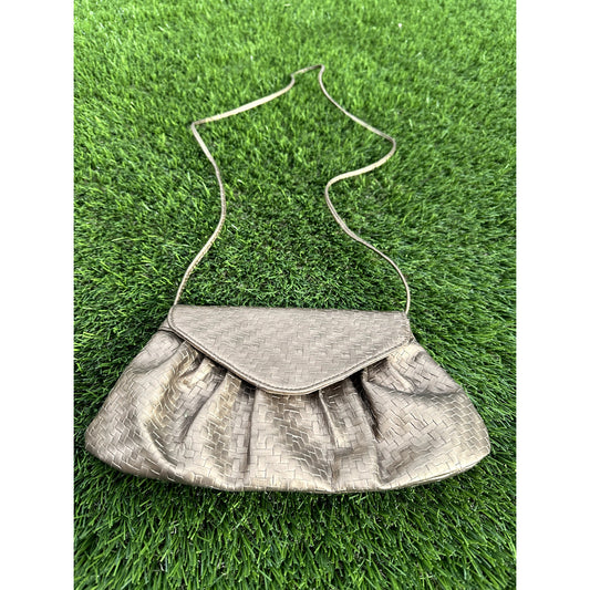 Vintage Neiman Marcus Metallic Copper Woven Clutch - Tuck-Away Shoulder Strap