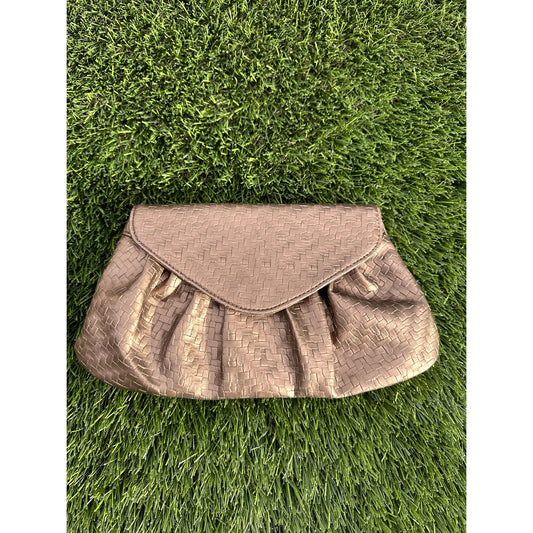 Vintage Neiman Marcus Metallic Copper Woven Clutch - Tuck-Away Shoulder Strap