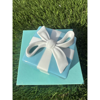 2" Small Tiffany Blue Gift Box White Porcelain Bone China Trinket Jewelry