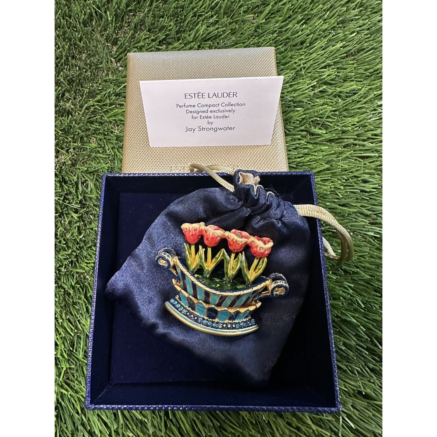2004 ESTEE LAUDER JAY STRONGWATER TULIP QUARTET SOLID PERFUME COMPACT RARE