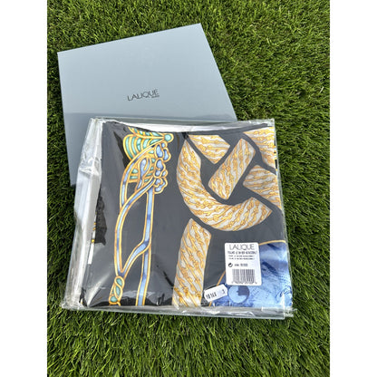 LALIQUE PARIS Silk Scarf "Le Baiser" The Kiss Black Cobalt Blue 85cm NIB Auth