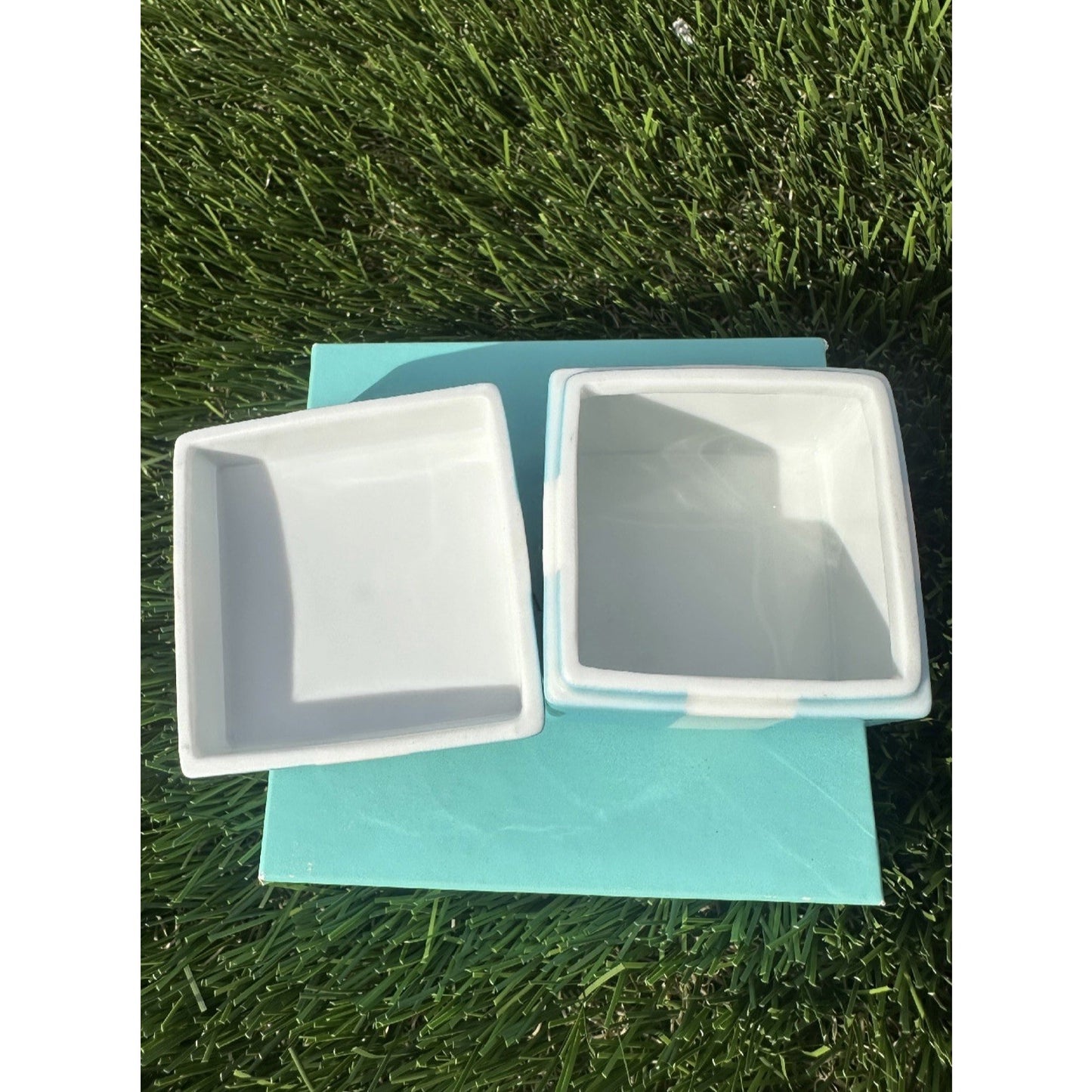 2" Small Tiffany Blue Gift Box White Porcelain Bone China Trinket Jewelry