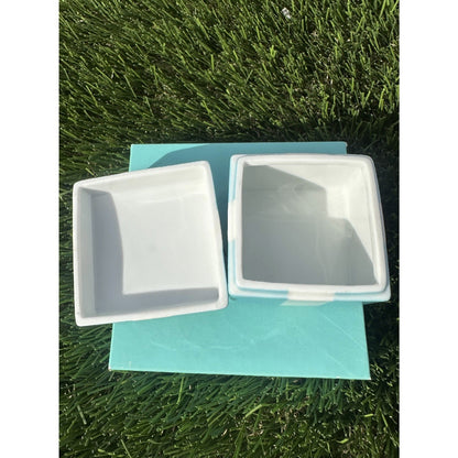 2" Small Tiffany Blue Gift Box White Porcelain Bone China Trinket Jewelry