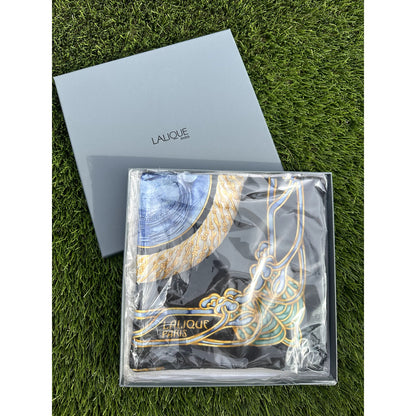 LALIQUE PARIS Silk Scarf "Le Baiser" The Kiss Black Cobalt Blue 85cm NIB Auth