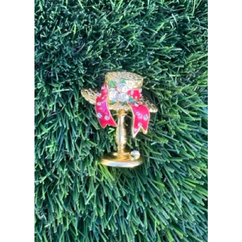 Estee Lauder Goldtone " Sun Bonnet” Compact for solid Pleasures Perfume 2000 BN