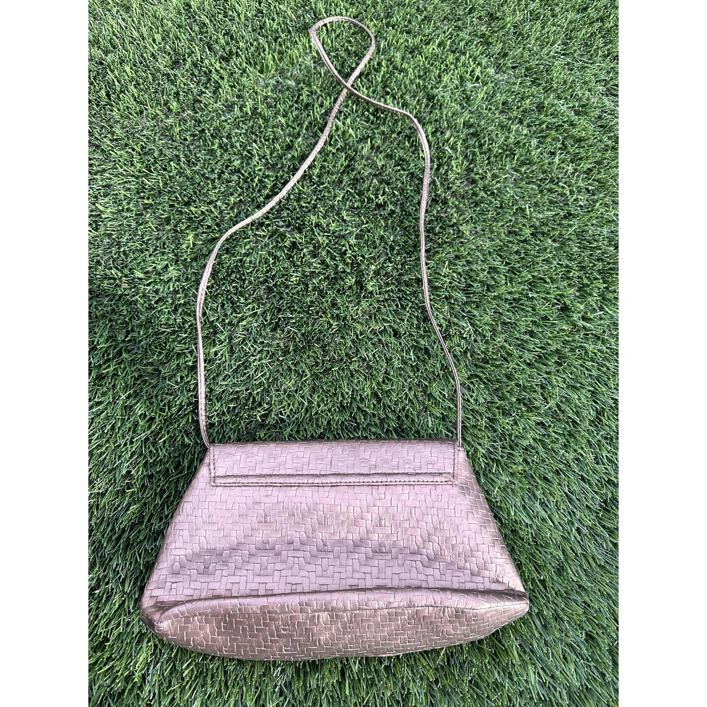 Vintage Neiman Marcus Metallic Copper Woven Clutch - Tuck-Away Shoulder Strap