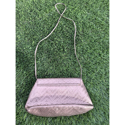 Vintage Neiman Marcus Metallic Copper Woven Clutch - Tuck-Away Shoulder Strap
